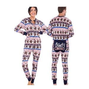 Lazy One Gingerbread Men Medium Pajama Onesie - Red, Blue, White